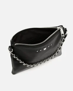 Bolso bandolera de fiesta pequeño con doble cadena extraíble y detalles metálicos
