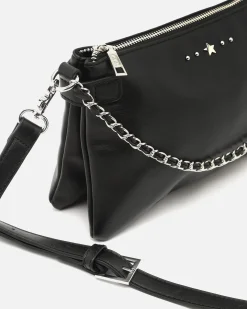 Bolso bandolera pequeño con doble cadena extraíble y detalles metálicos
