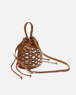 Bolso bucket efecto ante con tachas