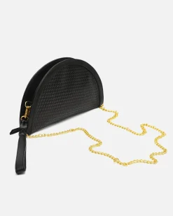 Bolso de fiesta en media luna trenzado con asa bandolera extraíble