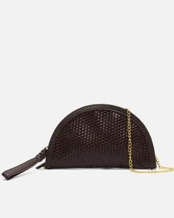 Bolso de fiesta en media luna trenzado con asa bandolera extraíble