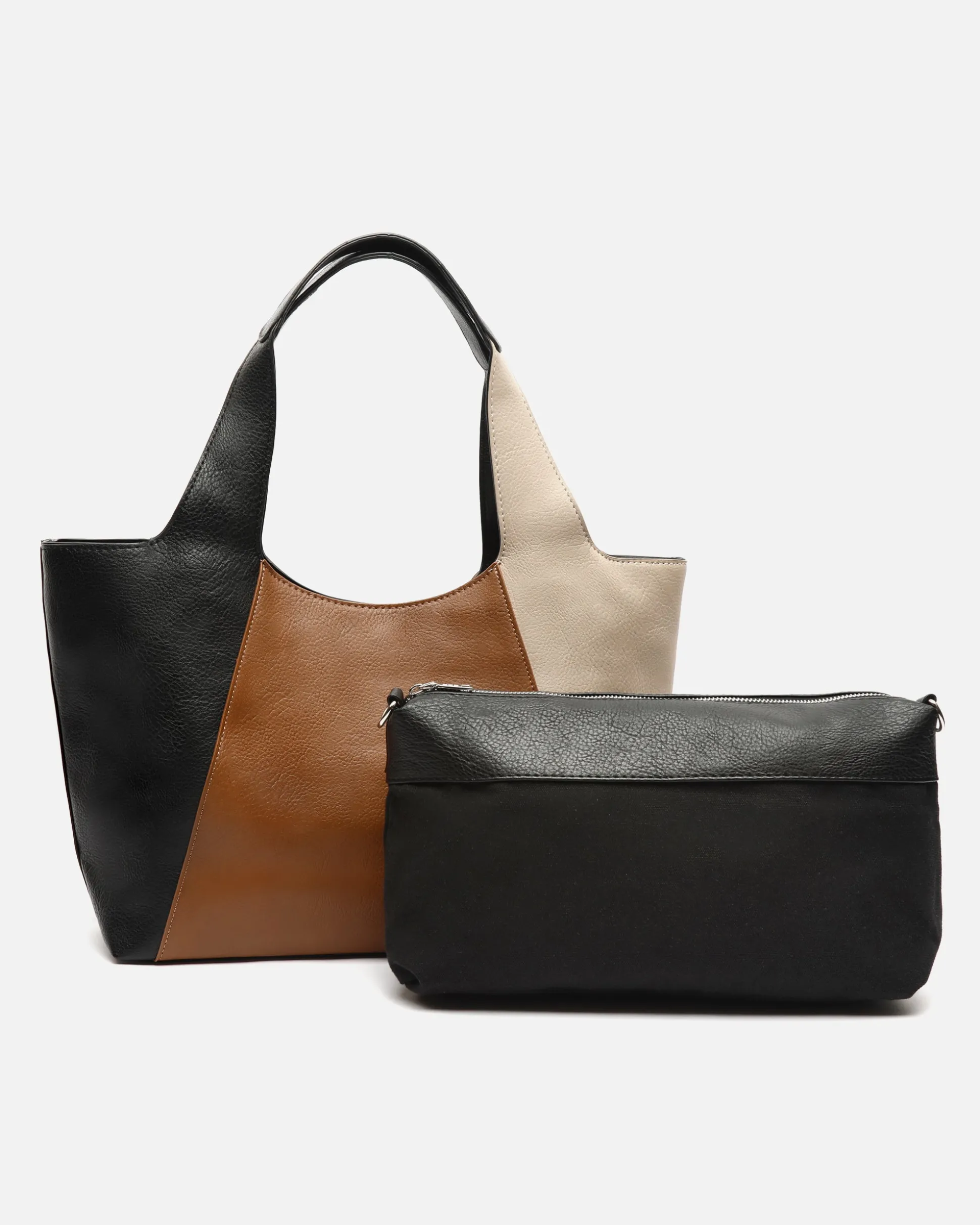 Bolso de hombro tricolor con asa bandolera extraíble