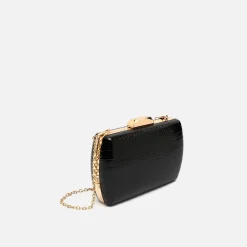 Bolso de mano de fiesta con correa animal print metalizado