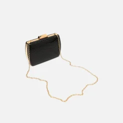 Bolso de mano de fiesta con correa animal print metalizado