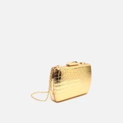 Bolso de mano de fiesta con correa animal print metalizado