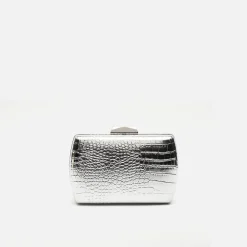 Bolso de mano de fiesta con correa animal print metalizado