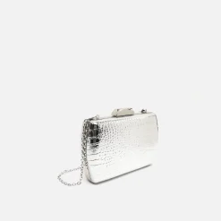 Bolso de mano de fiesta con correa animal print metalizado