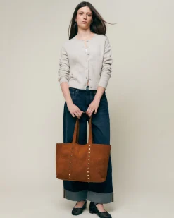 Bolso shopper grande efecto ante con neceser extraíble y detalles metálicos