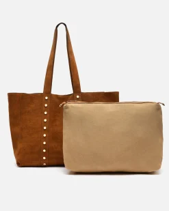 Bolso shopper grande efecto ante con neceser extraíble y detalles metálicos
