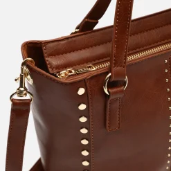 Bolso tote mediano con asa bandolera extraíble y detalles metálicos