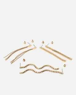 Pack de pendientes largos con strass